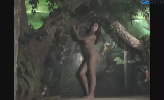 Sexy Model Poses in Fake Jungle Bathtub, Stripping and Teasing Tantalizing Body Exposure